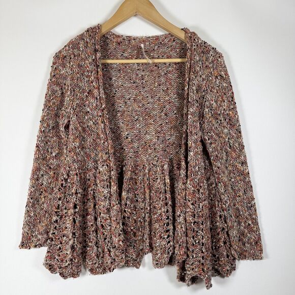Free People Sweater Womens Small Boho Open Cardigan Button Knit Peplum - Picture 2 of 12
